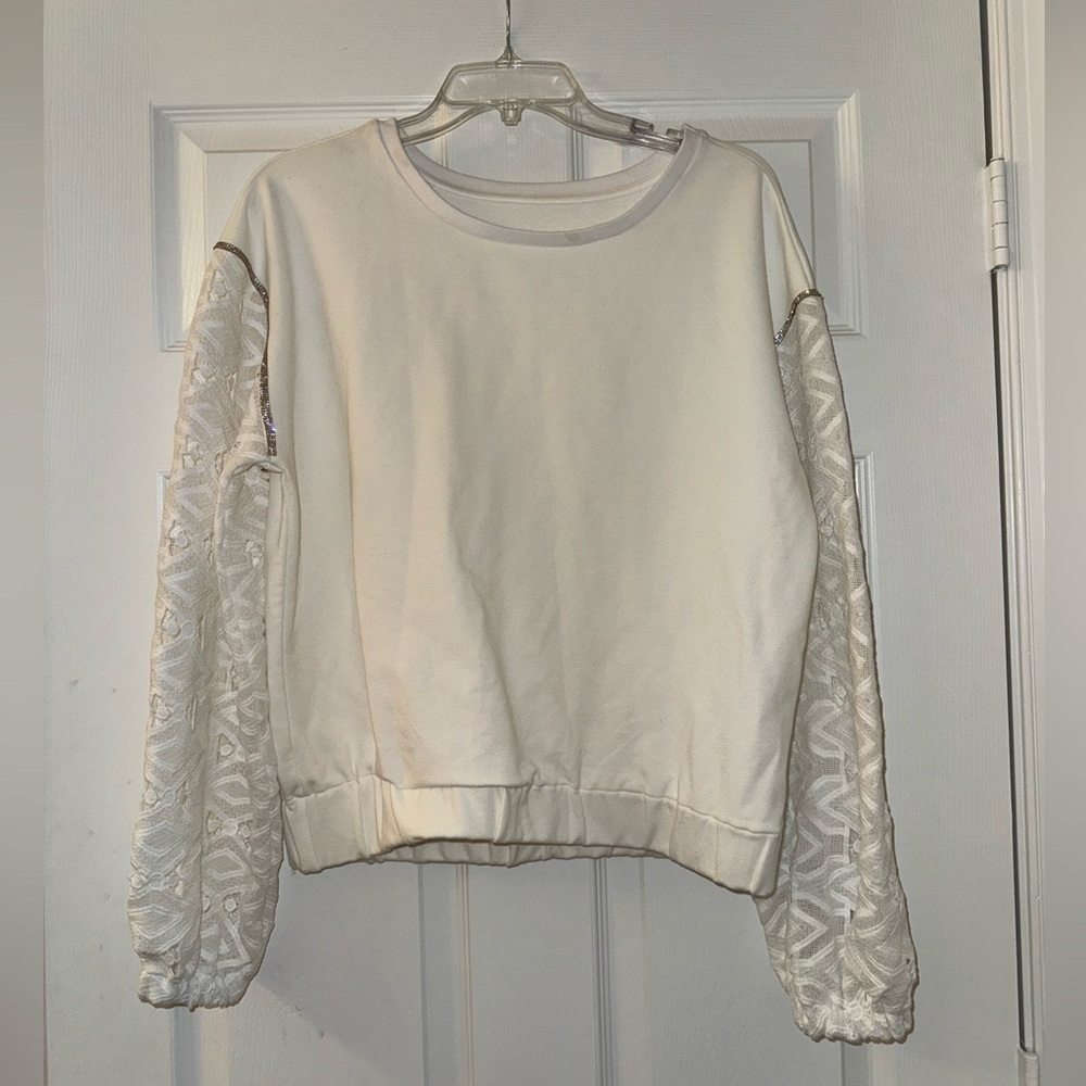 Boston Proper White Rhinestone and Lace Sweater! - Picture 2 of 5